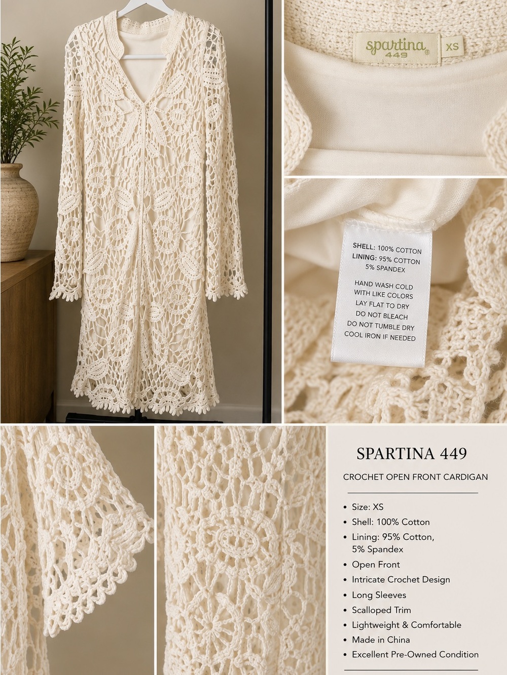 Spartina 449 Cream Crochet MIDI Dress